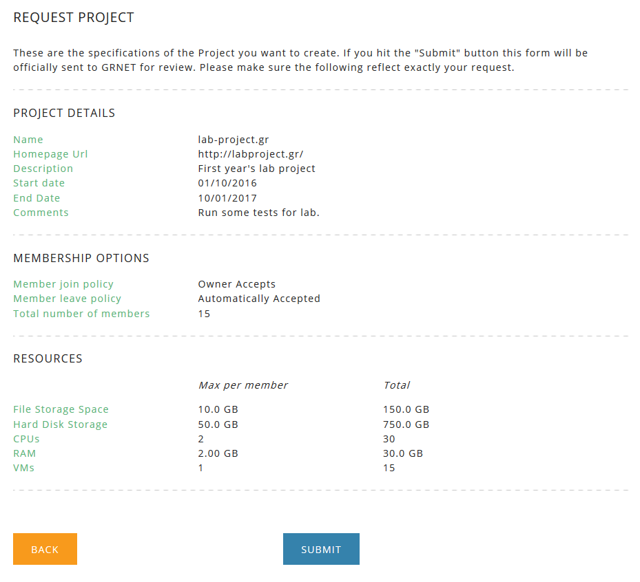 userguide project_application_submit